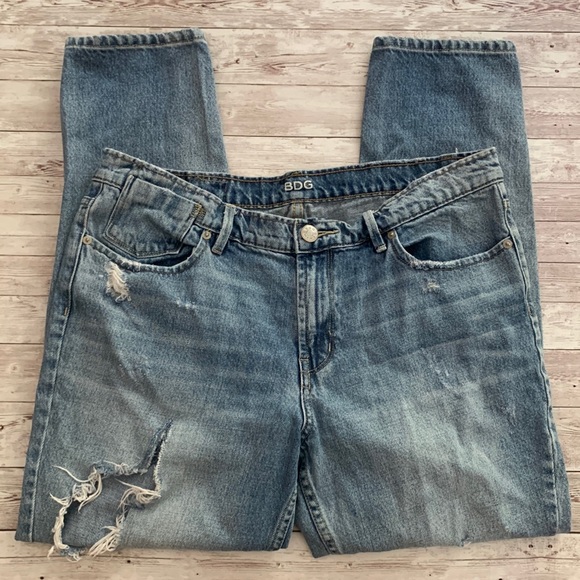 BDG Medium Wash Distressed High Rise Slim Boyfriend Jeans - Picture 3 of 13